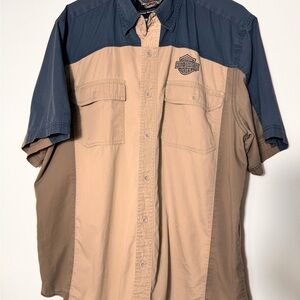 Men’s Harley Davidson Motorcycle Button Up Short Sleeve Garage Shirt Xl 100%Cott